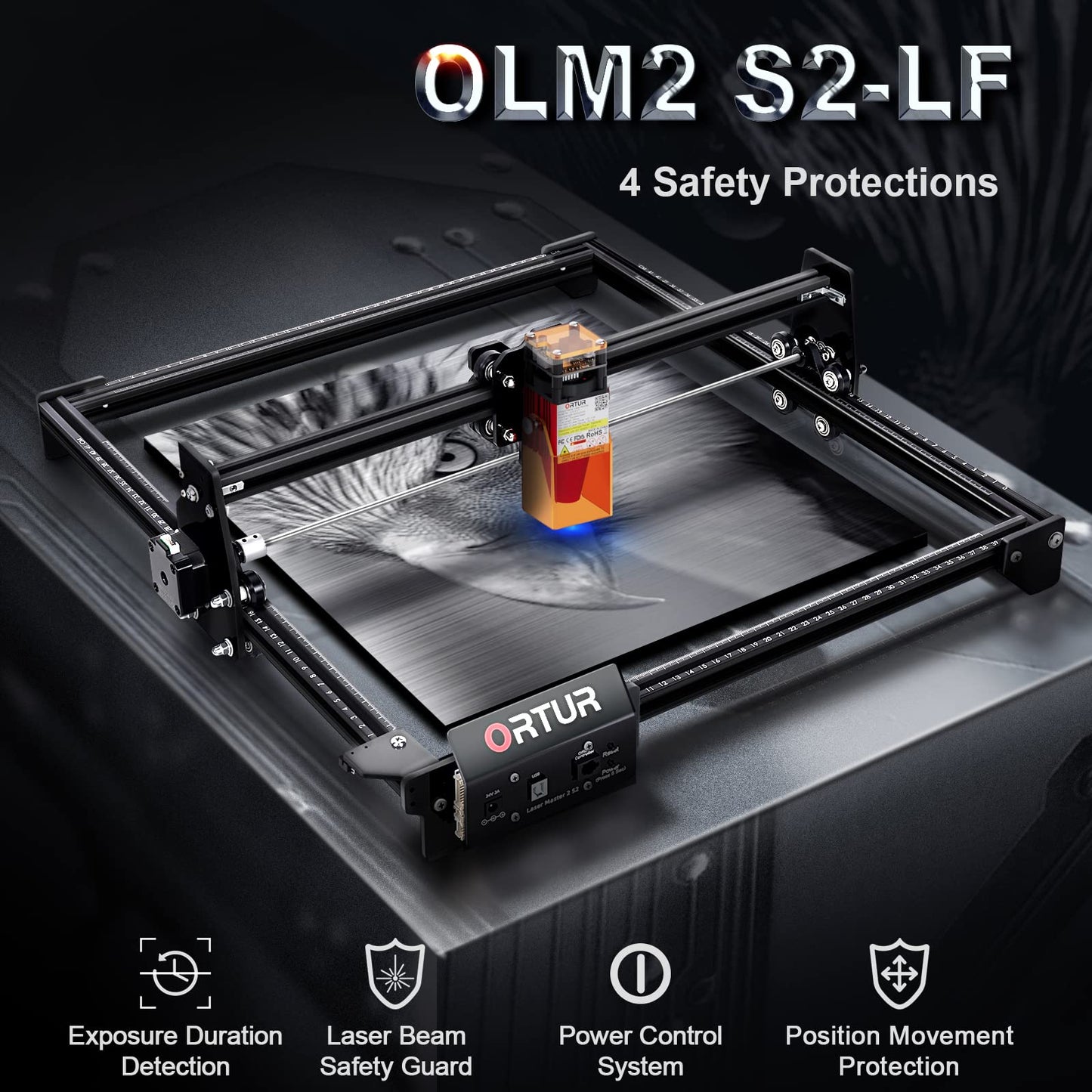 ORTUR Laser Engraver, Laser Master 2 S2 LF, 5500mW Laser Engraving Cutting Machine, 0.17 * 0.25mm Fixed-Focus Laser Cutter