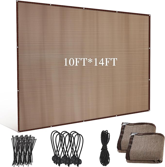 Yoojahow 2 Pcs 90% Sun Shade Cloth with Grommets 10' x 14' Pergola Shade Patio Replacement UV Block Privacy Screen Mocha C...