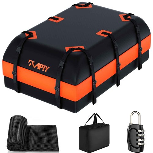 APTY 21 Cubic Feet Car Rooftop Cargo Bag Carrier, Soft Roof Top Luggage Bag for All Vechicles with/Without Racks - with Waterproof Zip, Luggage Lock, Anti-Slip Mat, Storage Bag, Door Hooks