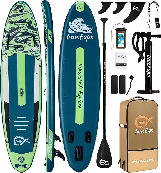 InnoExpo 11' Inflatable Stand Up Paddle Boards with Premium Accessories, Wide Stable SUP Paddle Board Design, Non-Slip Com...