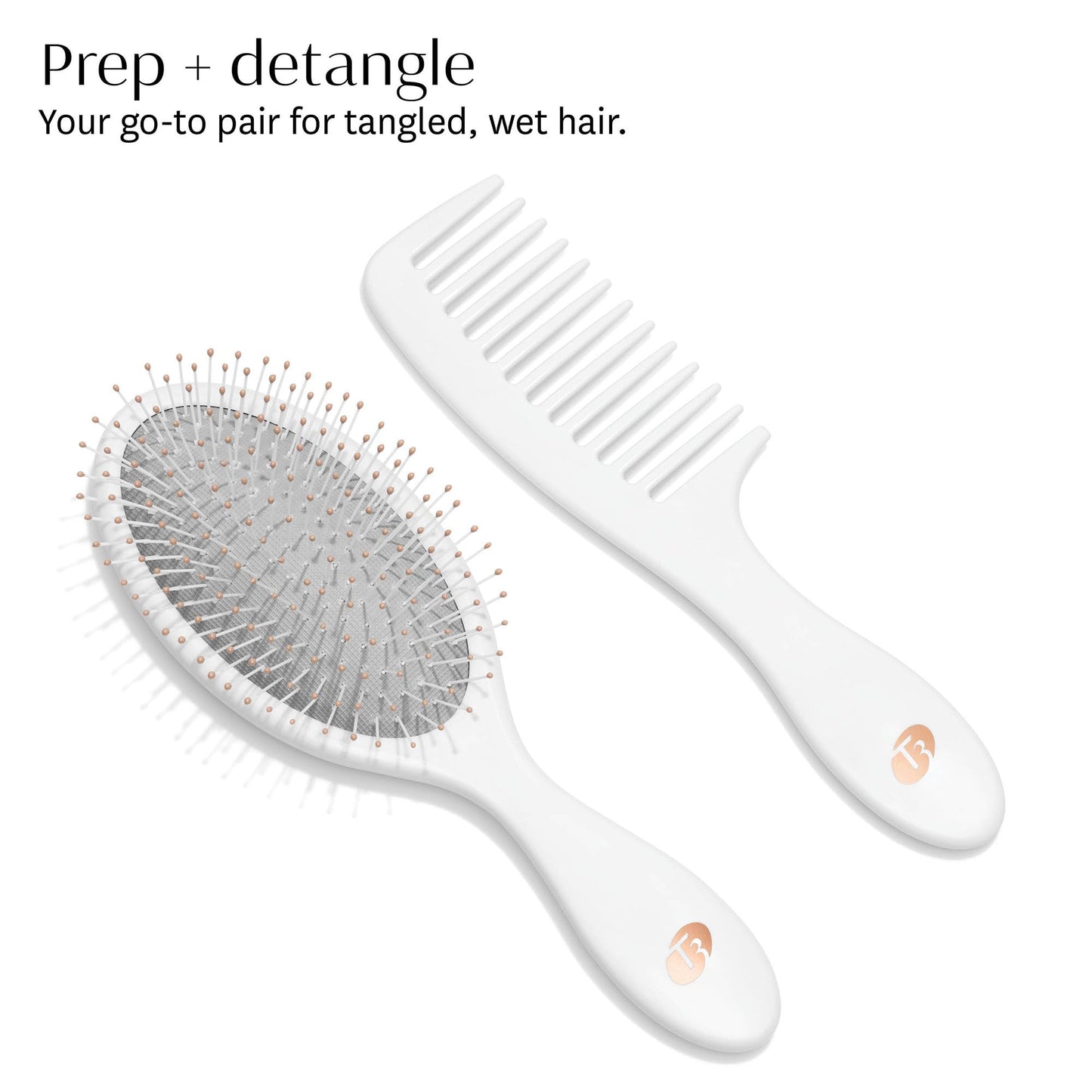 T3 Detangle Duo Brush Set | Detangling Brush and Shower Comb Set | Comb to Disperse Liquid & Brush to Detangle Wet Hair| For All