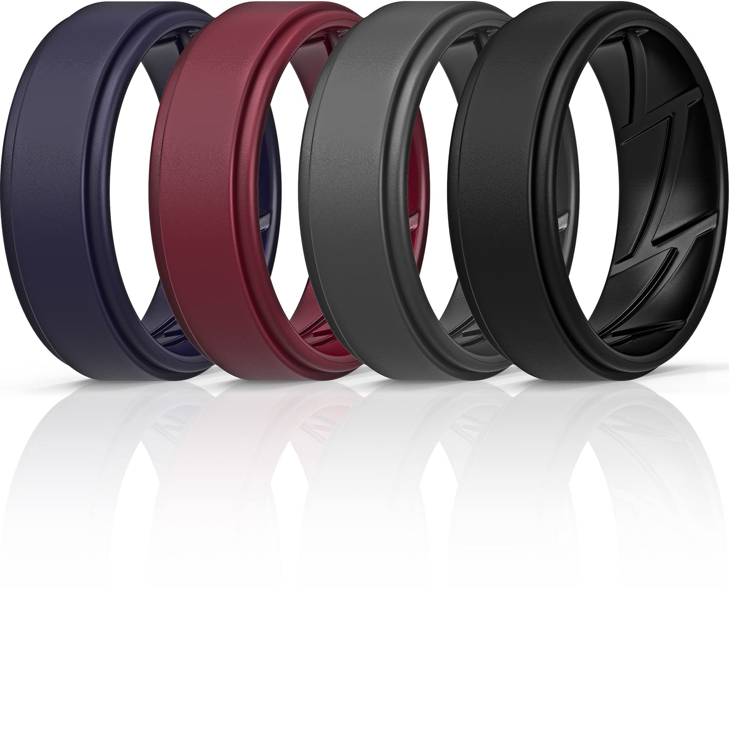 ThunderFit Silicone Wedding Rings for Men Breathable Airflow Inner Grooves, Step Edge Sleek Design Rubber Engagement Bands 8mm W