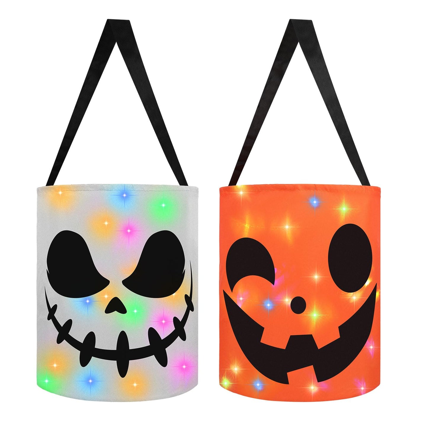 CCINEE 2Pcs Light Up Halloween Trick Or Treat Bucket, Kids Candy Bags for Halloween Party Favors LED Glow in The Dark Goodie Bags for Trick Or Treat Candy Gifts