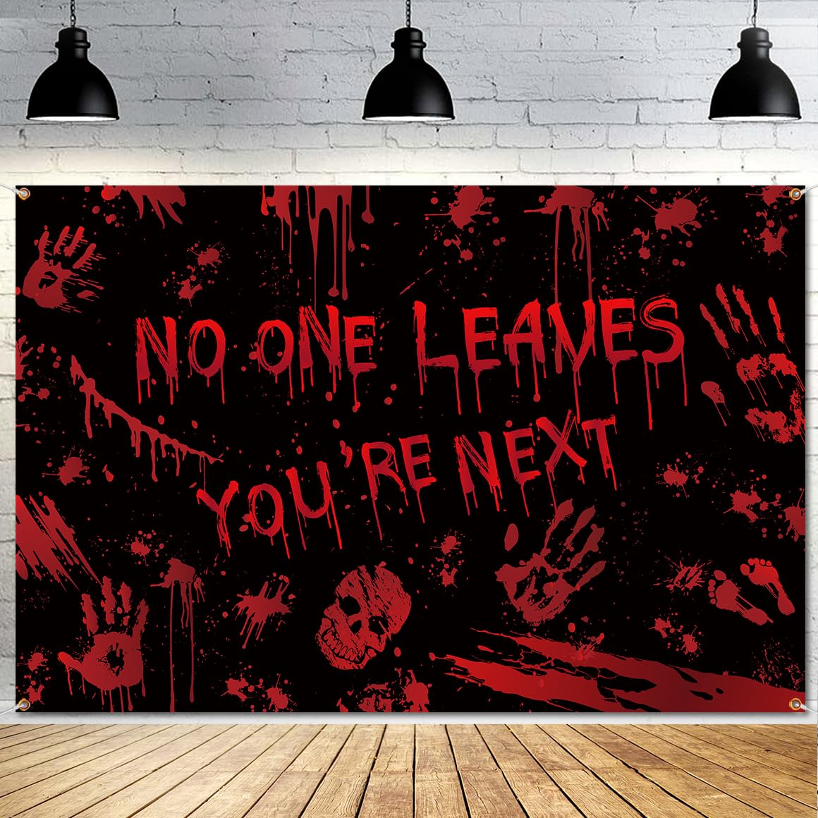 Bloody Halloween Decorations,Scary Halloween Backdrop No One Leaves Photo Background Banner Horror Movie Backdrop for Scary Halloween Party Decorations