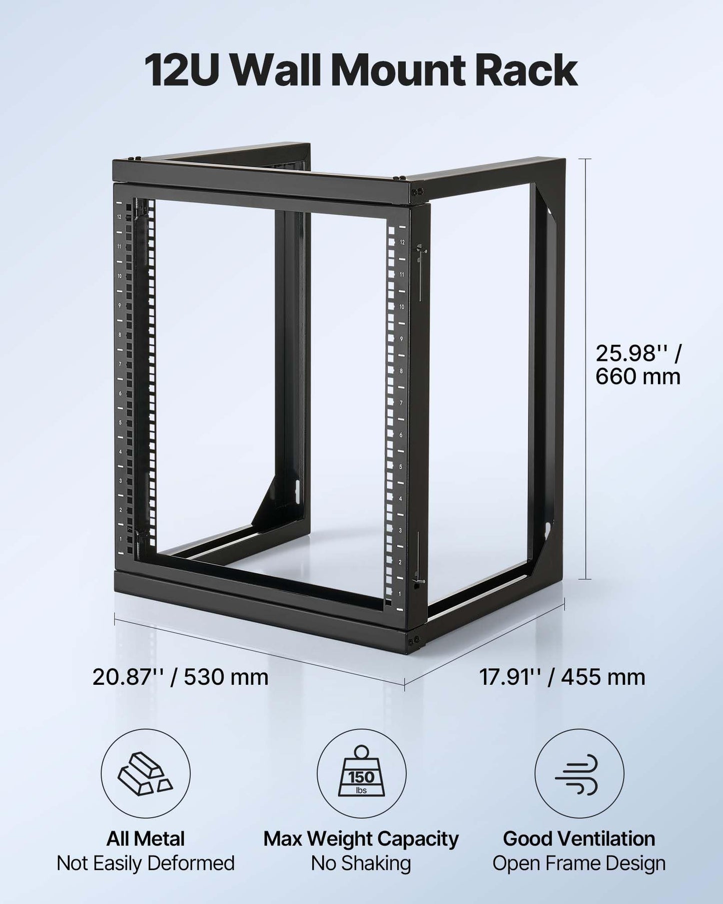 Vevor 12U Open Frame Server Rack, Free Standing Or Wall Mount Rack With 180 Degrees Gate Swing, Network Rack For 19 It Equipment