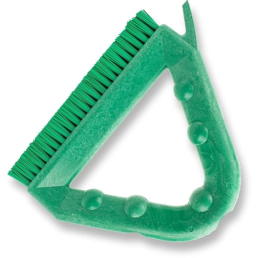 SPARTA Plastic Commercial Grout Brush, Triangle-Shaped Scrub Brush with Scraper and Two Threaded Holes for Attaching Handle (Sold Separately), 9 x 7 x 7 Inches, Green, (Pack of 4)