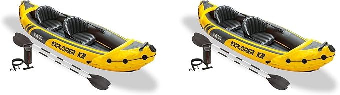 Intex 68307EP Explorer K2 Inflatable Kayak Set: Deluxe 86in Kayak Paddles and High-Output Pump – Adjustable Seats with Bac...