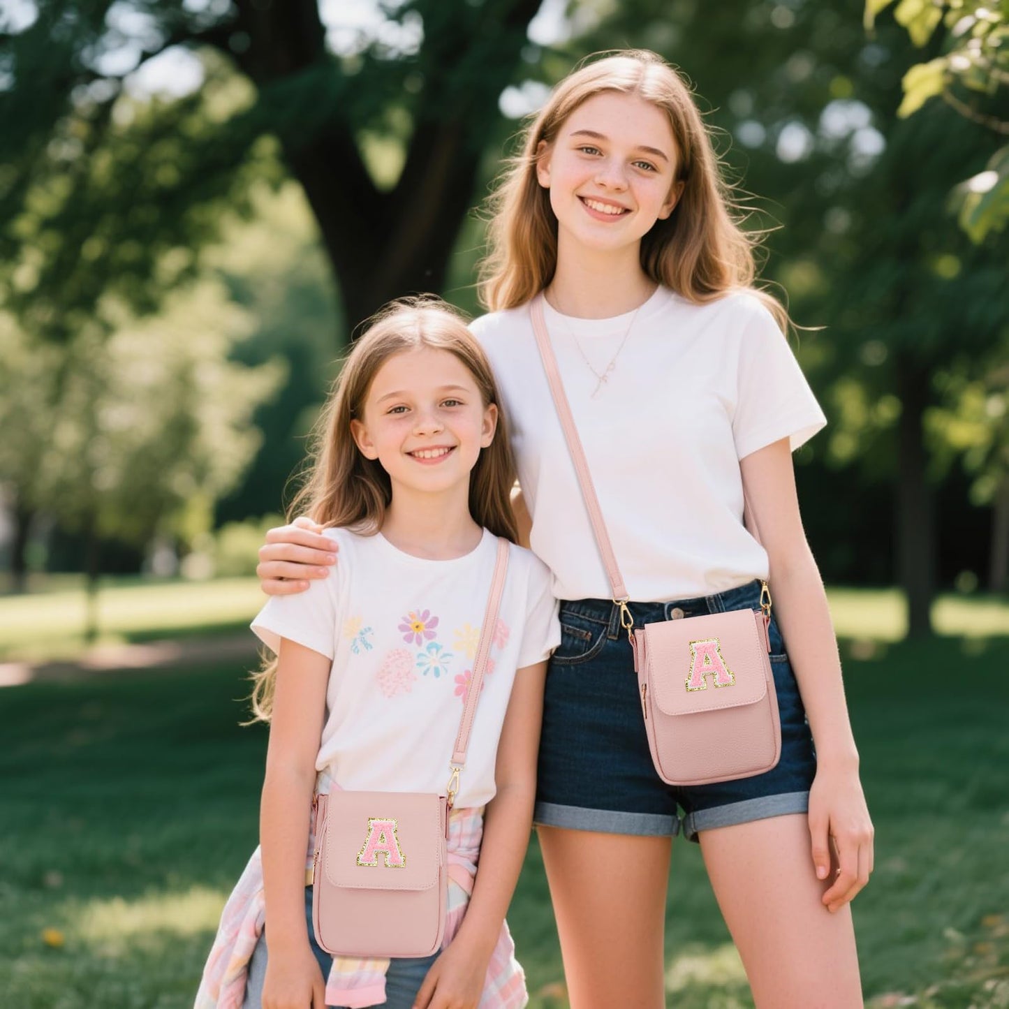 CLOUDWINGS Gift for Girls Small Initial Crossbody Bag for Teens Vegan Leather Cell Phone Kids Purse (Pink-A)