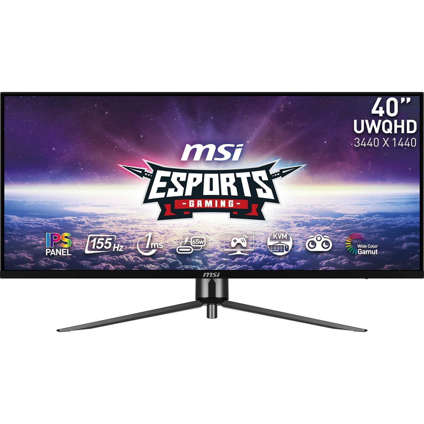 msi MAG 401QR, 40" Gaming Monitor, 3440 x 1440 (UWQHD), IPS, 155Hz, 1ms, FreeSync Premium, HDR400, HDMI, Displayport, USB C, Tilt, Black
