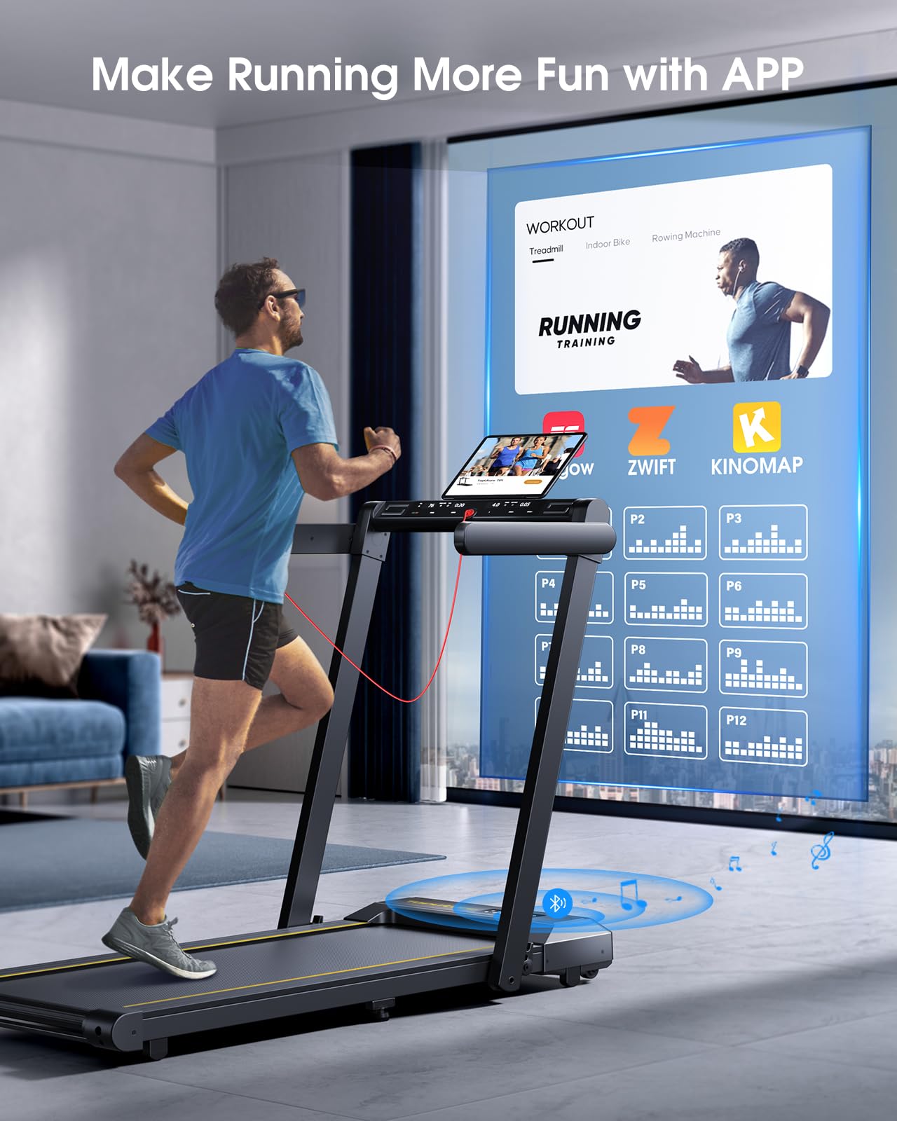 TOPUTURE Walking Pad Treadmill with 12% Incline, 4 in 1 Folding Treadmill for Home/Office with Handle Bar, 2.5HP Under Desk Treadmills Portable Walking Pad with App & Bluetooth Speaker, 0.6-10MPH