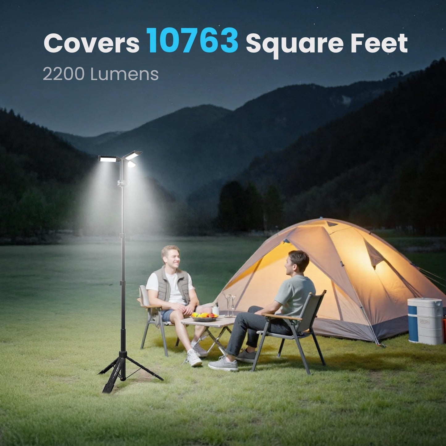 CAVN Rechargeable Camping Lights with Remote & Detachable Tripod Max Height 6.7 ft, Portable Work Light with 3 LED Lamp Heads, Camping Essentials Gear Emergency Flashlight with Hook, Black