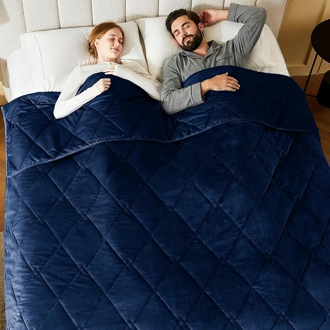 L'AGRATY Queen Size Weighted Blanket for Adults 20lbs, 60"x80" — Cooling Breathable Heavy Blanket with Glass Beads for Sleeping Perfect Hot Sleepers & Couples Machine Washable All-Season Navy Blue