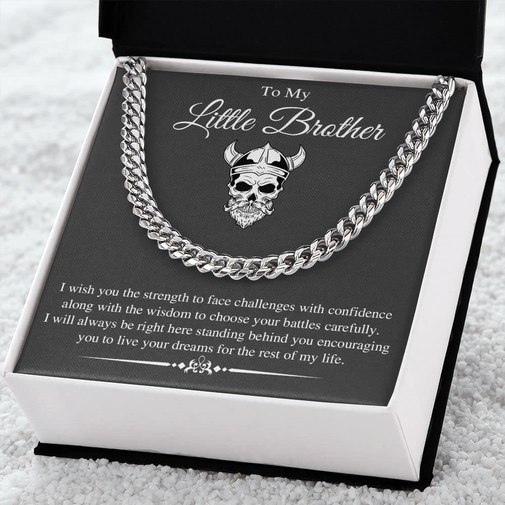 VIRAGIL Gifts To My Little Brother I Will Always Be Right Here Link Chain Necklace Gift From Sister Gift From Big Brother Christmas, Birthday Gift Stainless Steel Silver/Standard Box