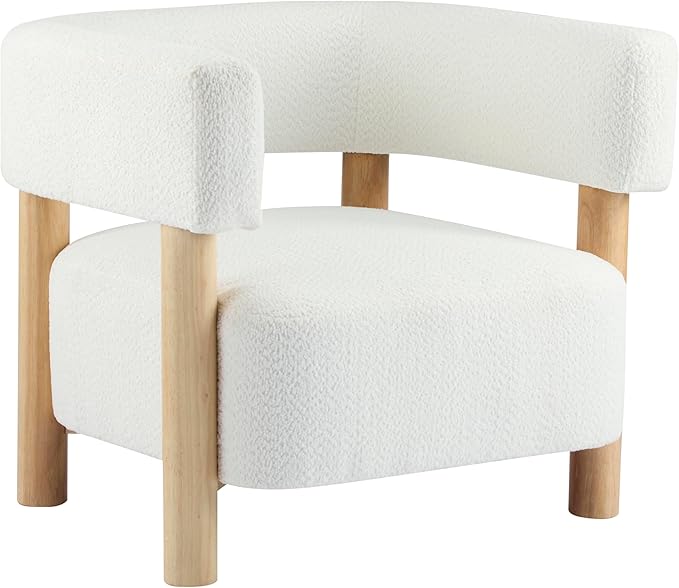 Christopher Knight Home Carly Low Profile Accent Chair, Round Backrest Side Chair, Living Room Armchair with Boucle Fabric Cushion, Comfy Reading Chair for Bedroom, Wooden Single Lounge Sofa, White