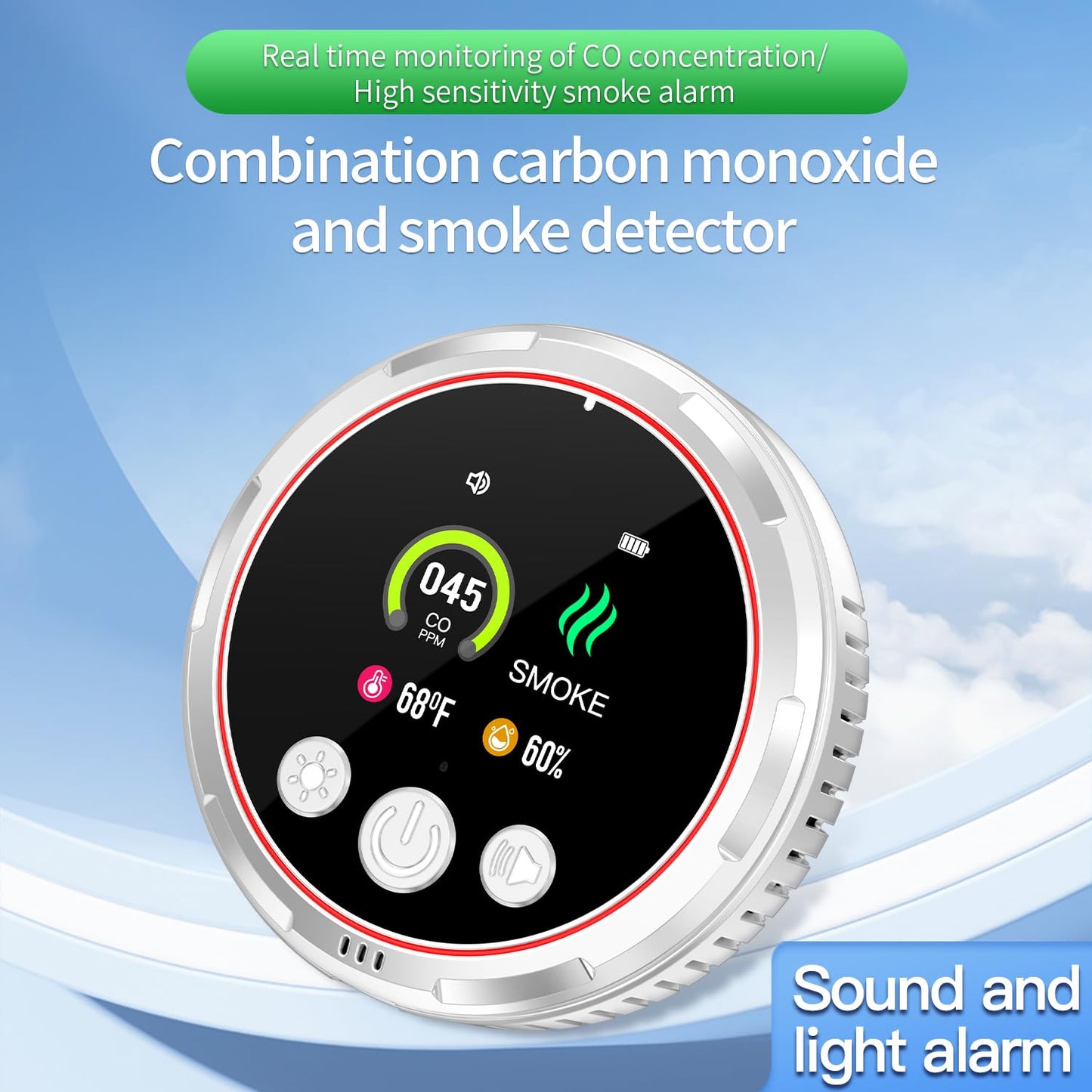 HAKINAKU 4-in-1 Plug in Smoke & Carbon Monoxide Detectors Combo Built-in 1000mAh Backup Battery Plug&Play 85dB Alarm [CO Smoke Temp Humidity Combination] Senor for Home Hotel Travel (White, 1 Pack)
