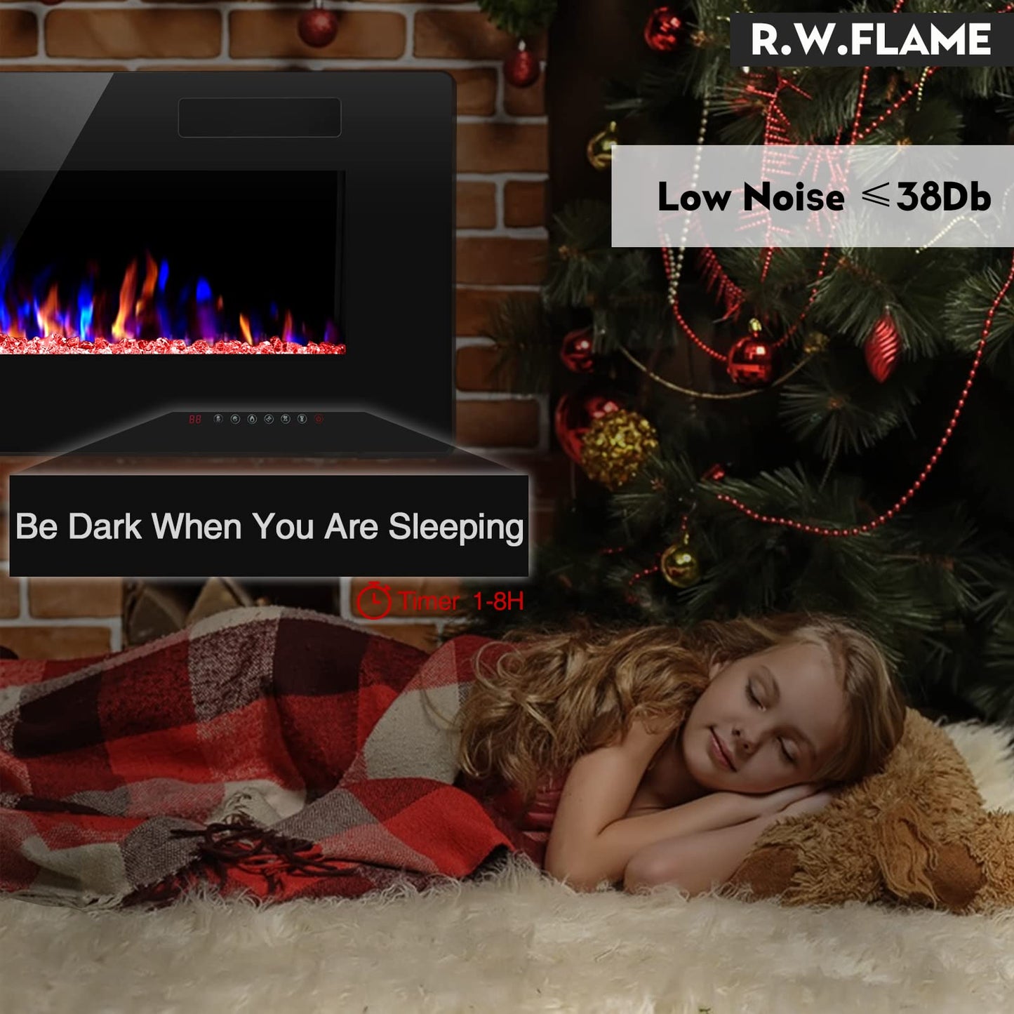 R.W.FLAME Electric Fireplace 50 inch Recessed and Wall Mounted,The Thinnest FireplaceLow Noise, Fit for 2 x 6 Stud, Remote Control with Timer,Touch Screen,Adjustable Flame Colors and Speed