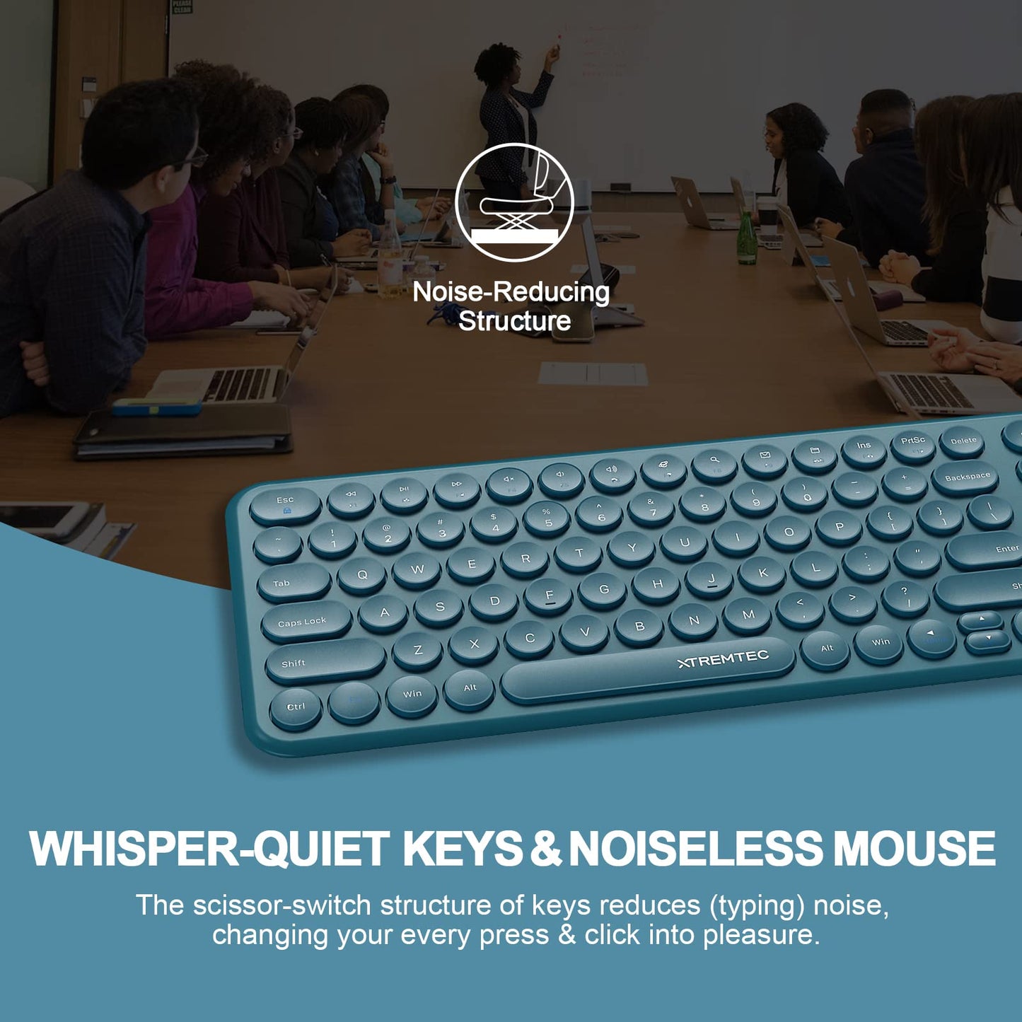 Xtremtec Slim Wireless Keyboard And Mouse Combo, 2.4G Usb Quiet Low-Profile Retro Round Typewriter Computer Keyboard And Ergonom