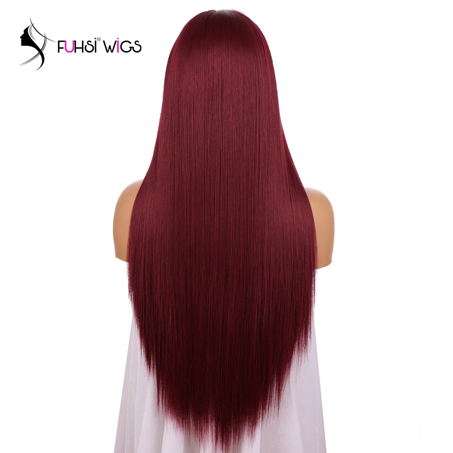 FUHSI 13  6 Purplish Red Wigs White Synthetic Hair Real Natural Wig For Women - Soft & Smooth, Tangle-Free Straight Lace Front W