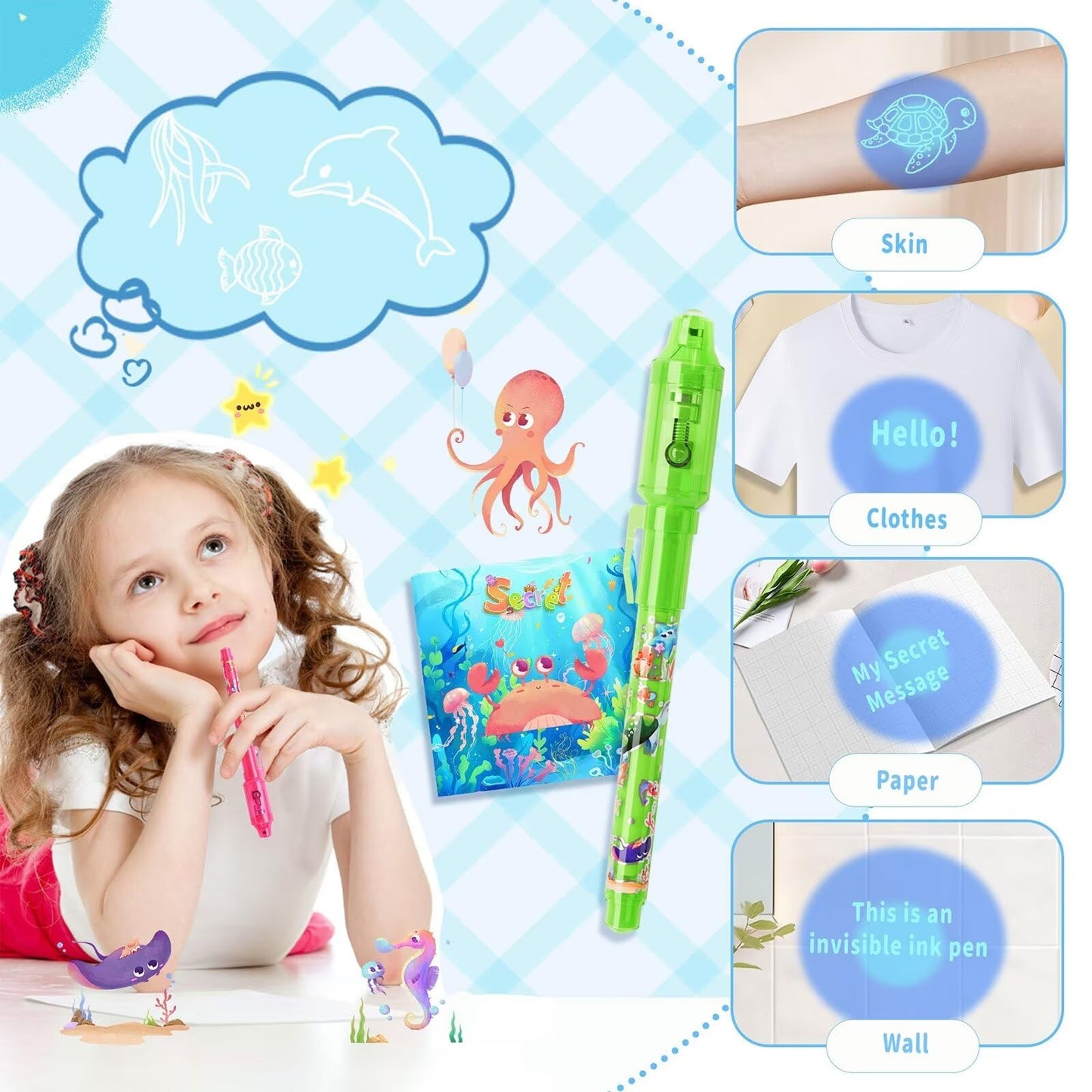 Invisible Ink Pens, 16 Pack Spy Magic Markers Pen with UV Light & Notebook Set, Secret Message Ink Pen Party Favors for Kids 4-12, Boy Birthday Gift Classroom Prizes Goody Bag Stuffers Supplies