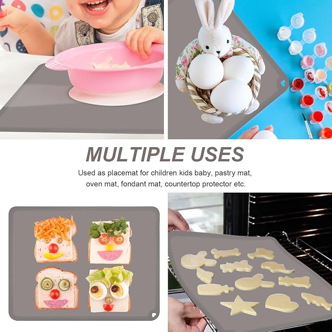 Silicone Placemat for Toddles Kids Non-Slip Reusable Portable Baby Placemats for Restaurant Stain-Proof Children Food Mats Eating Table Mat 2 Pack (Charcoal)