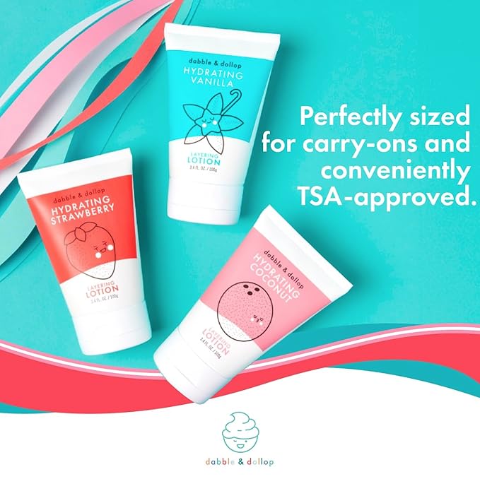Dabble & Dollop Coconut Lotion, Layering Lotion, Hydrating Scented Lotions for Kids, All-Natural, Dermatologist Tested, Vegan & Cruelty-Free (3.4oz, Pack of 2)