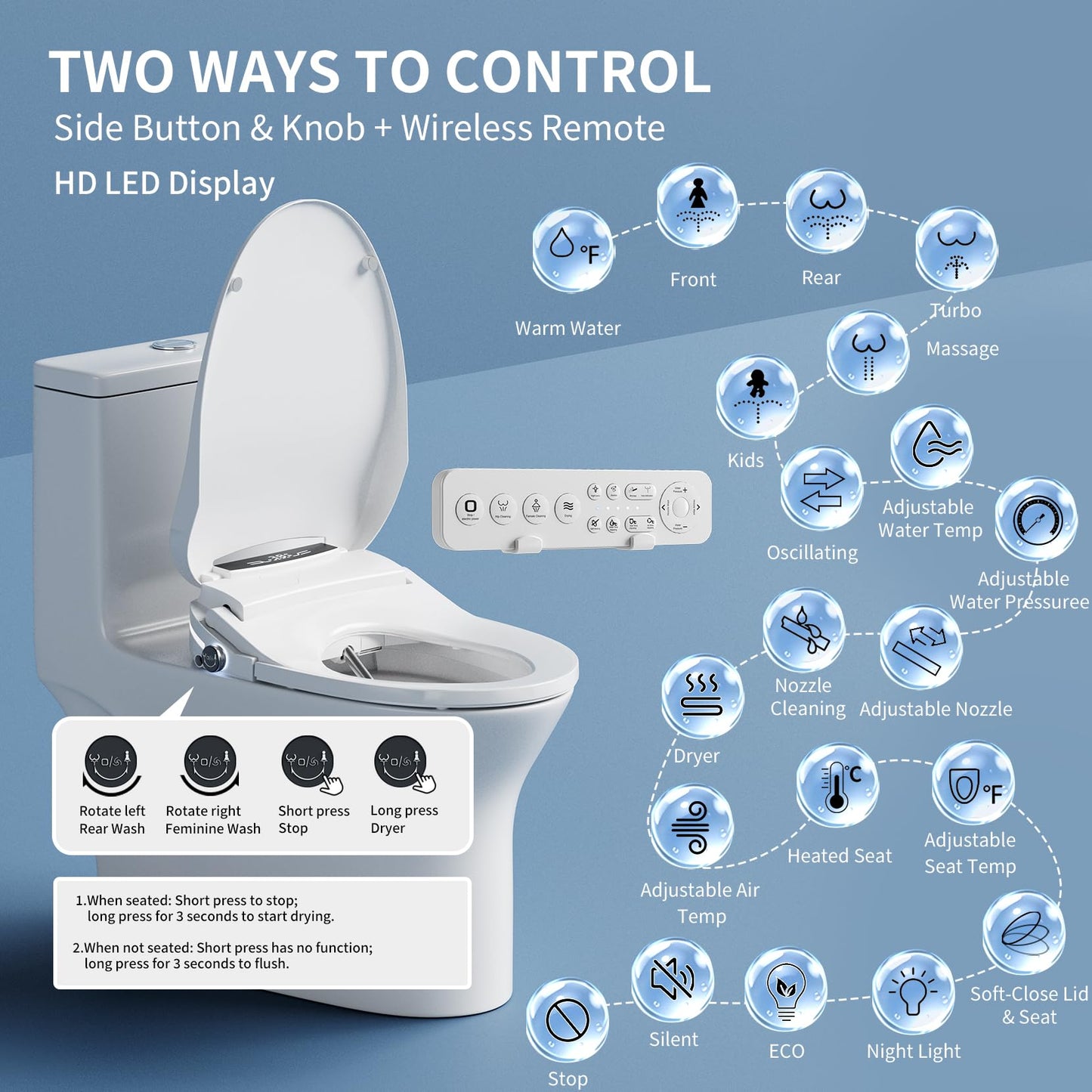 Simenr Electric Bidet Toilet Seat Elongated, Instant Warm Water Heated Wash, Self-Cleaning Nozzle, 5X Drying, Anti-Yellowing Quiet Soft Close Lid, Luxury Smart Bidet for Villa&Family, Easy DIY Install