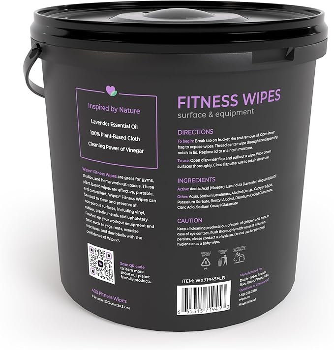 Wipex Gym Wipes for Equipment Bundle – Get 800 Wipes with (1) Lavender Bucket & (1) Plant-Based Refill Roll, Clean Surfaces & Mats, Safe Gym Cleaner, 400 Count (Pack of 2)