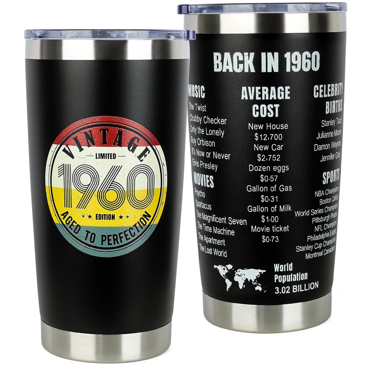 DECZHIYU 65th Birthday Gifts for Women Men - 1960 65th Birthday Decorations Gifts Ideas for Her Him - 65 Year Old Birthday Gift for Men Women Turning 65 Gift Ideas - 20oz Stainless Steel Tumbler