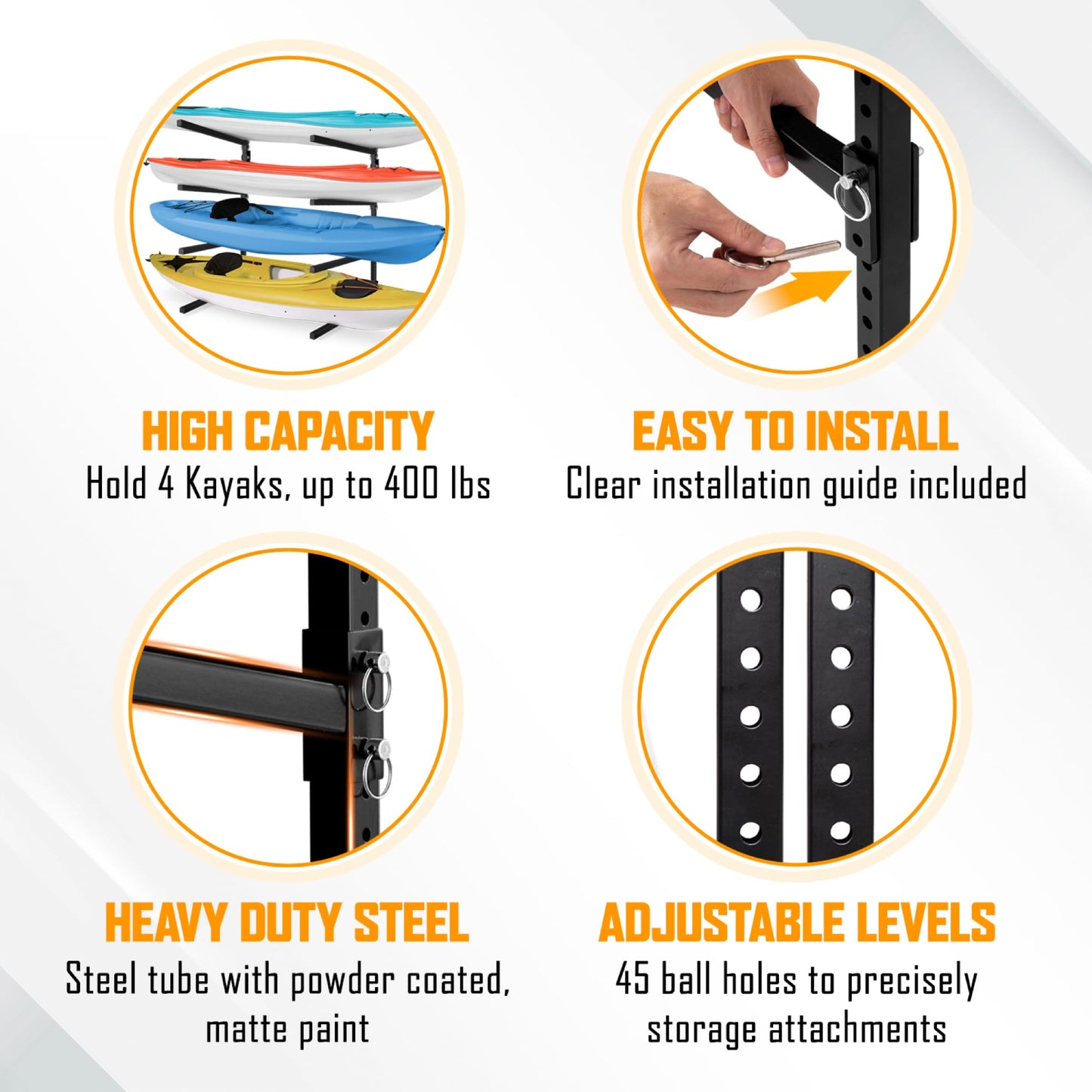 Yes4All Kayak Storage Rack Kayak Wall Mount Rack 400lbs 4 Adjustable Levels Kayak Rack for Outdoor, Indoor Kayak Storage Rack