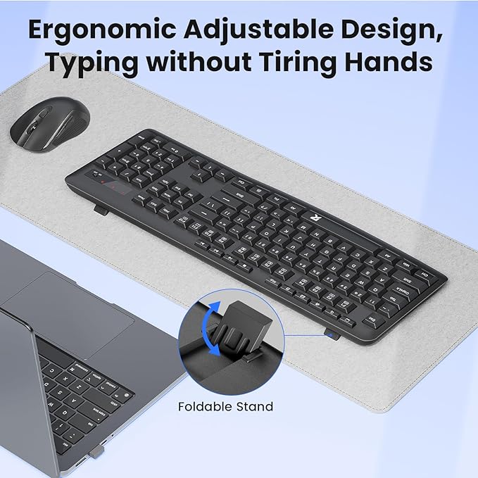 Redragon Wireless Keyboard and Mouse Combo, 2.4G Full-Sized Ergonomic Computer Keyboard with 5 Level DPI Adjustable Wireless Mouse, for Windows, Mac OS Desktop/Laptop/PC, BS-7367-A