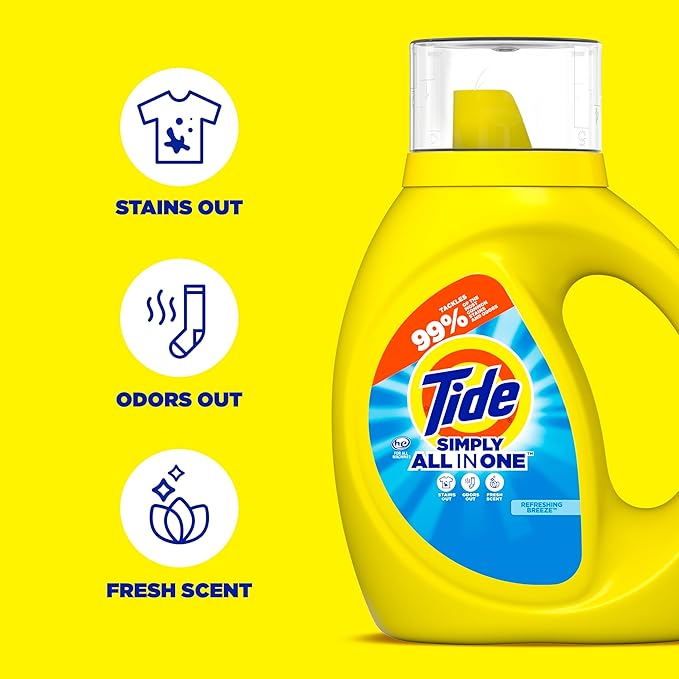 Tide Simply All-In-One Liquid Laundry Detergent, Refreshing Breeze Scent, 6 Loads, 10 fl oz