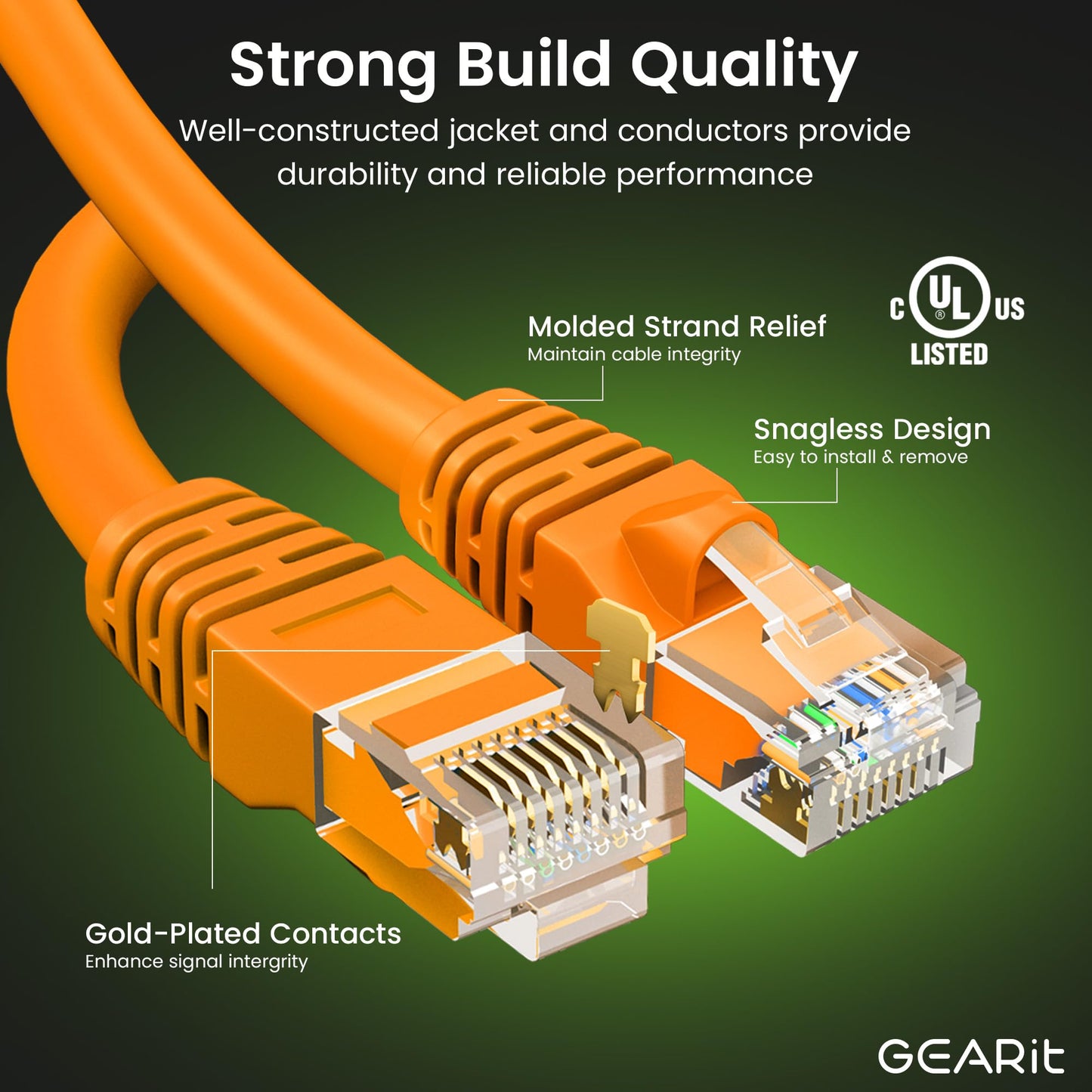 Gearit Cat 6 Ethernet Cable (24-Pack 1.5 Feet) Cat6 Network Patch, 10Gbps, Rj45, Snagless Cord, Gold-Plated Connectors, Internet