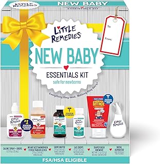 Little Remedies New Baby Essentials Kit with Saline Nasal Spray, Diaper Rash Cream, Gas Relief Drops, Gripe Water & More, ...