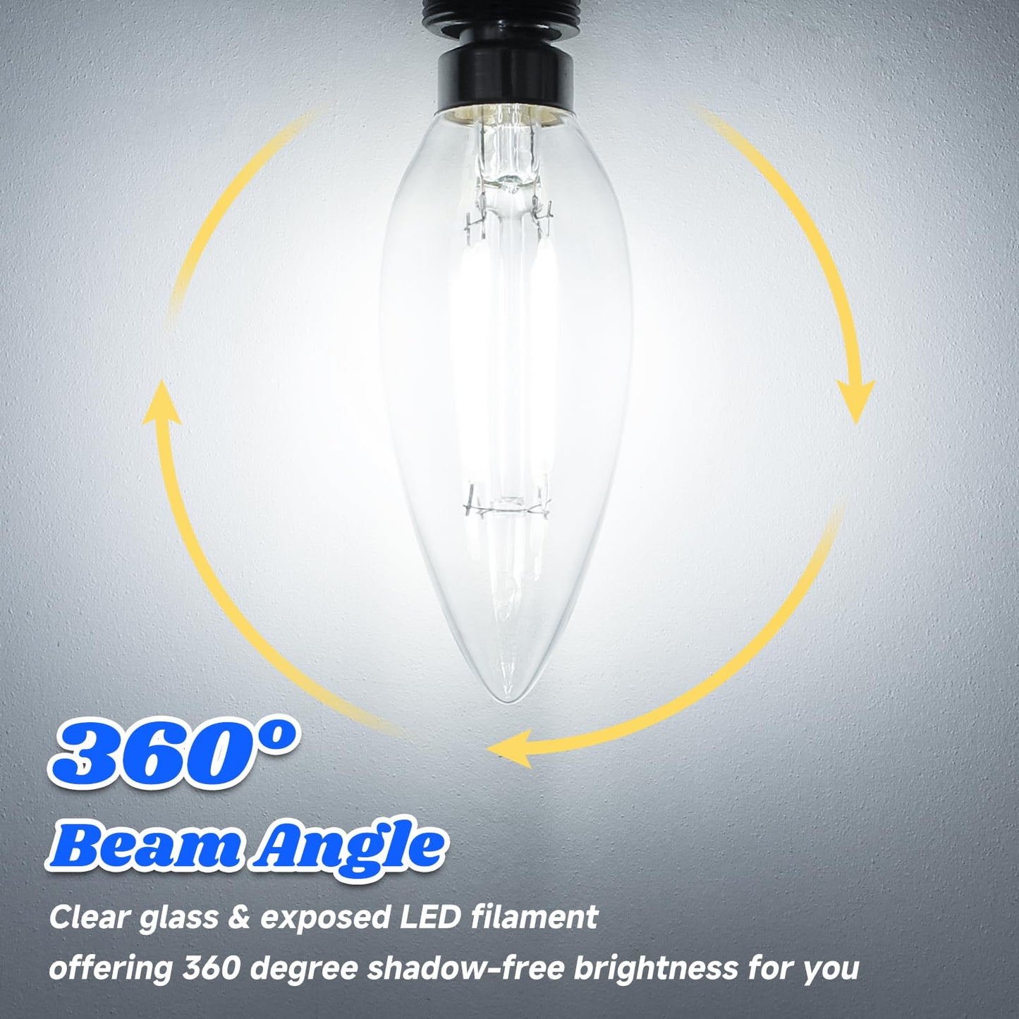 MAXvolador E12 LED Candelabra Bulb 40W Equivalent, 500LM Chandelier Light Bulb, Daylight White 5000K, B11 Filament Clear Glass Candle Base Light Non-Dimmable, 12 Pack