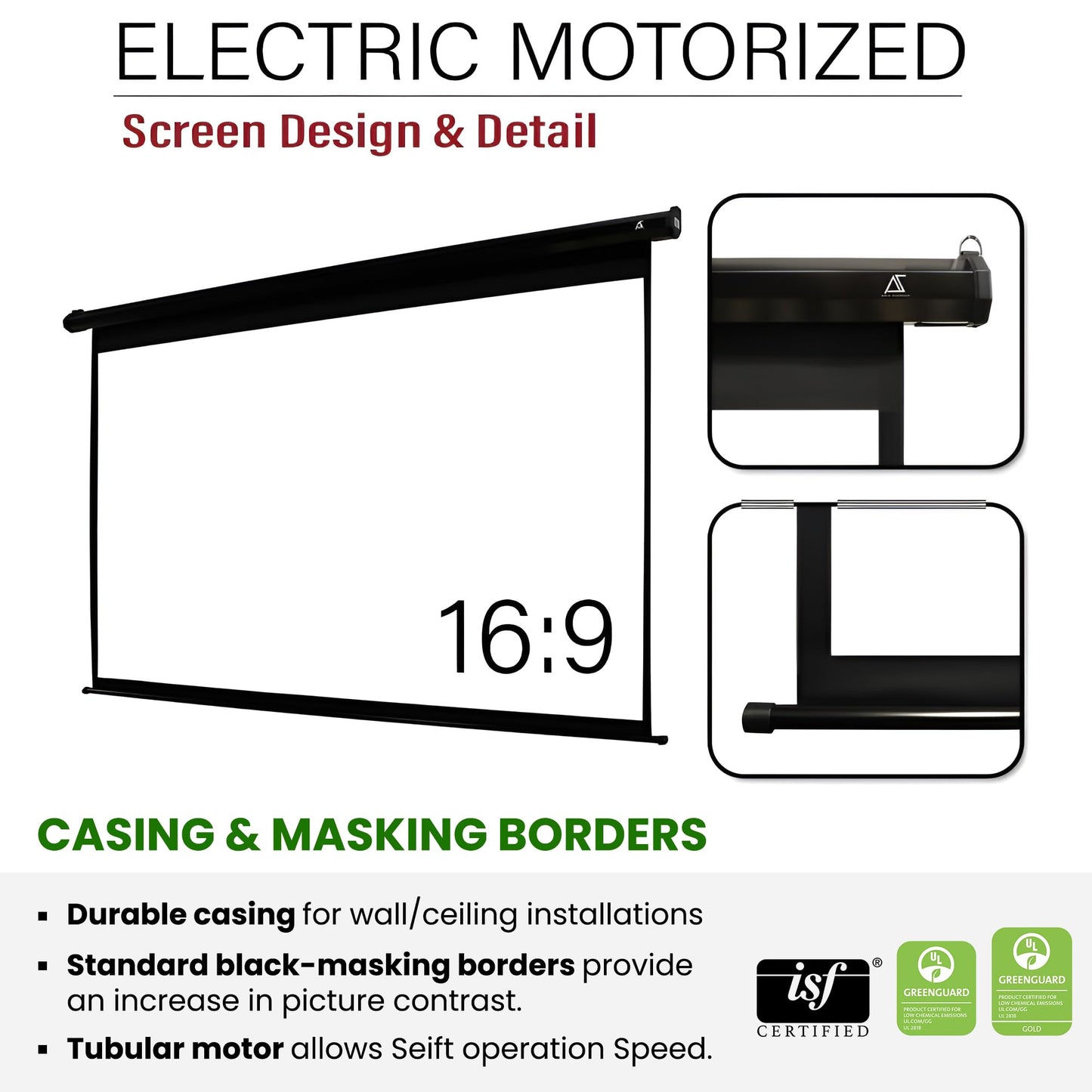 Akia Screens 125-Inch Motorized Projector Screen, 16:9, Electric Drop Down with Remote, Wall or Ceiling Mount, 4K/8K Ready, AK-MOTORIZE125H2.