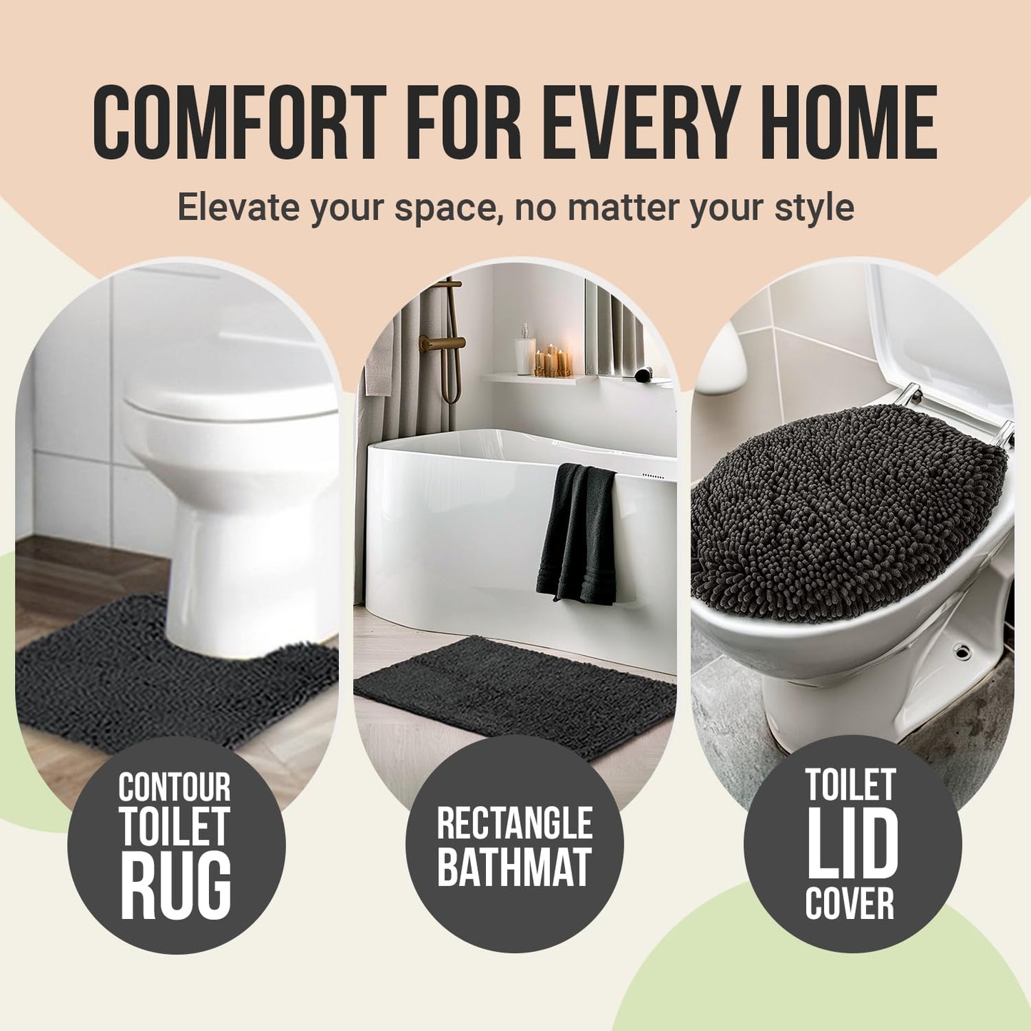 ITSOFT 3pc Non-Slip Shaggy Bathroom Mat Set, Includes 24 x 21 Inches U-Shaped Contour Toilet Rug, 34 x 21 Inches Bathmat and 1 Toilet Lid Cover, Sage Green