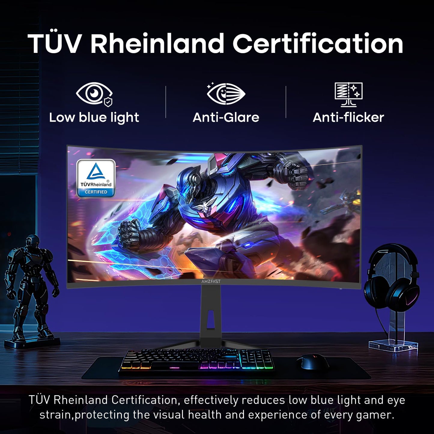Amzfast 34 Inch Curved Monitor 240Hz UWQHD (3440x1440) Gaming Monitor, 1ms G-SYNC Compatible, 1500R, PIP/PBP, HDR400, 96% DCI-P3, Tilt/Swivel/Height Adjustable, TÜV Rheinland, HDMI 2.1, AMZG34C8 Pro