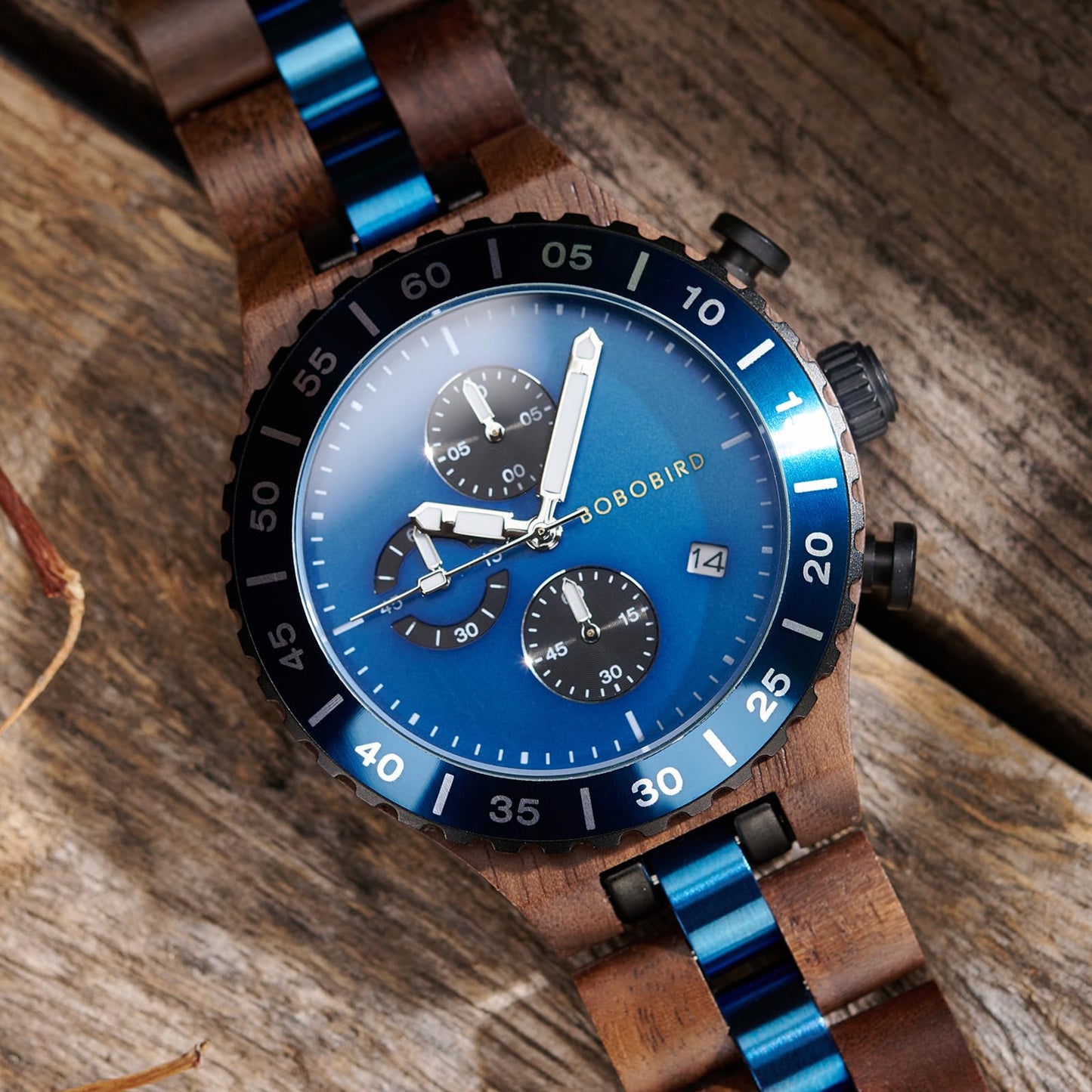 2win Engraved Wooden Watches for Men Blue Date Chronograph Military Luxury Personalized Customized Wrist Watches Anniversary Watch Gift for Husband My Man Boyfriend (A-for-Husband)
