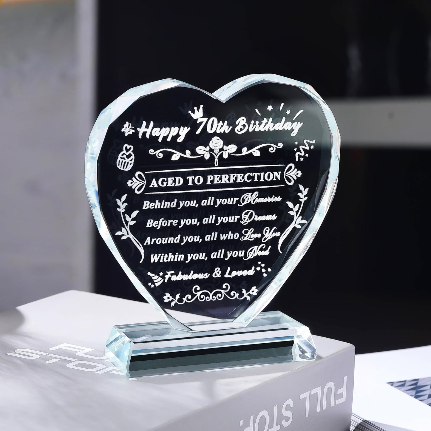 Arikyrist 70th Birthday Gifts for Women Men Laser Crystal Heart Happy 70th Birthday Decorations Ideas Gifts for 70 Year Old Women Men Mom Dad Husband Wife Friends