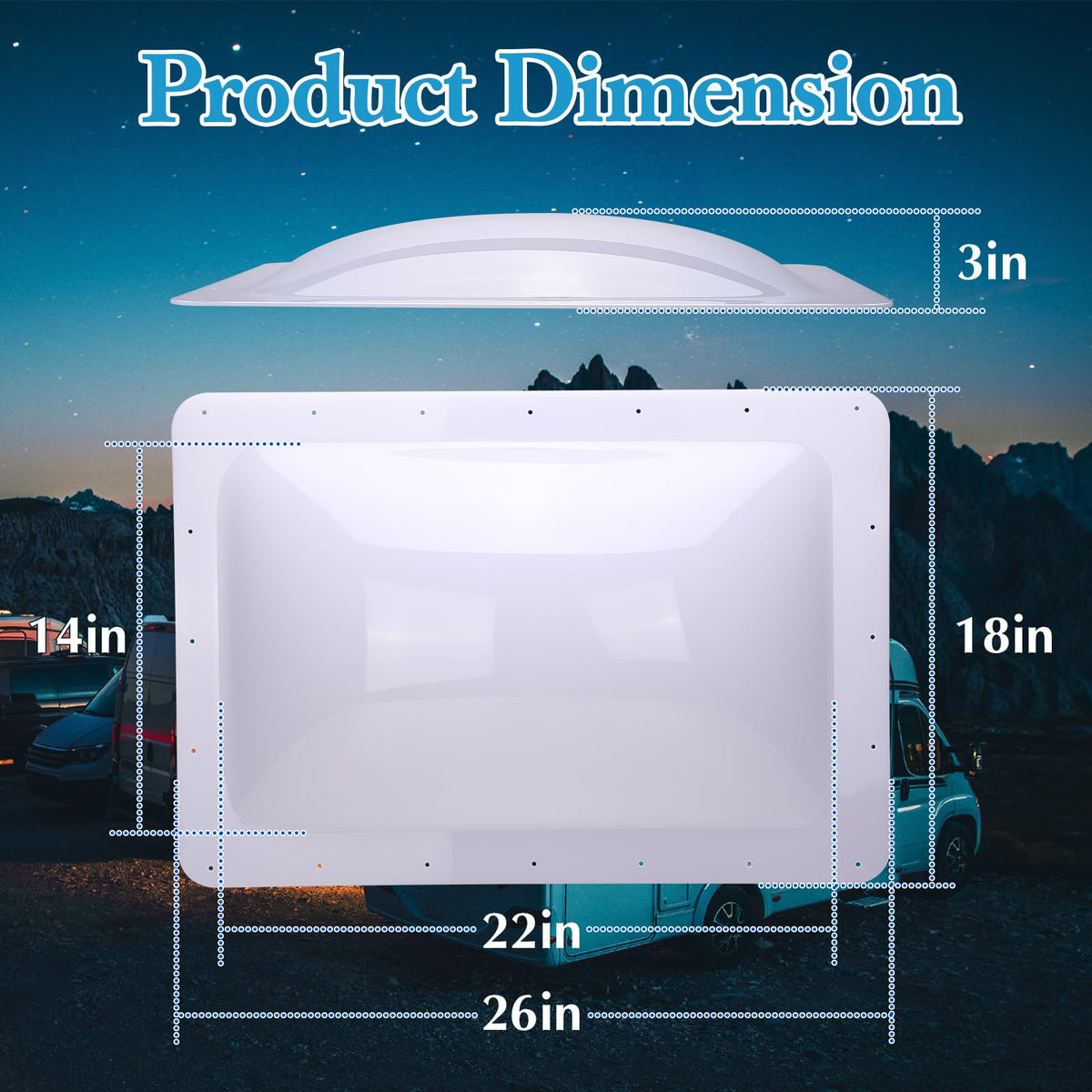 Meonum RV Skylight Replacement Kit, 18"x26" OD RV Skylight Kit Outer Dome Fits 14" x 22" Skylight Openings, RV Shower Skylight Replacement Compatible with Sl1422S Camper Skylight Trailer Roof Sunroof