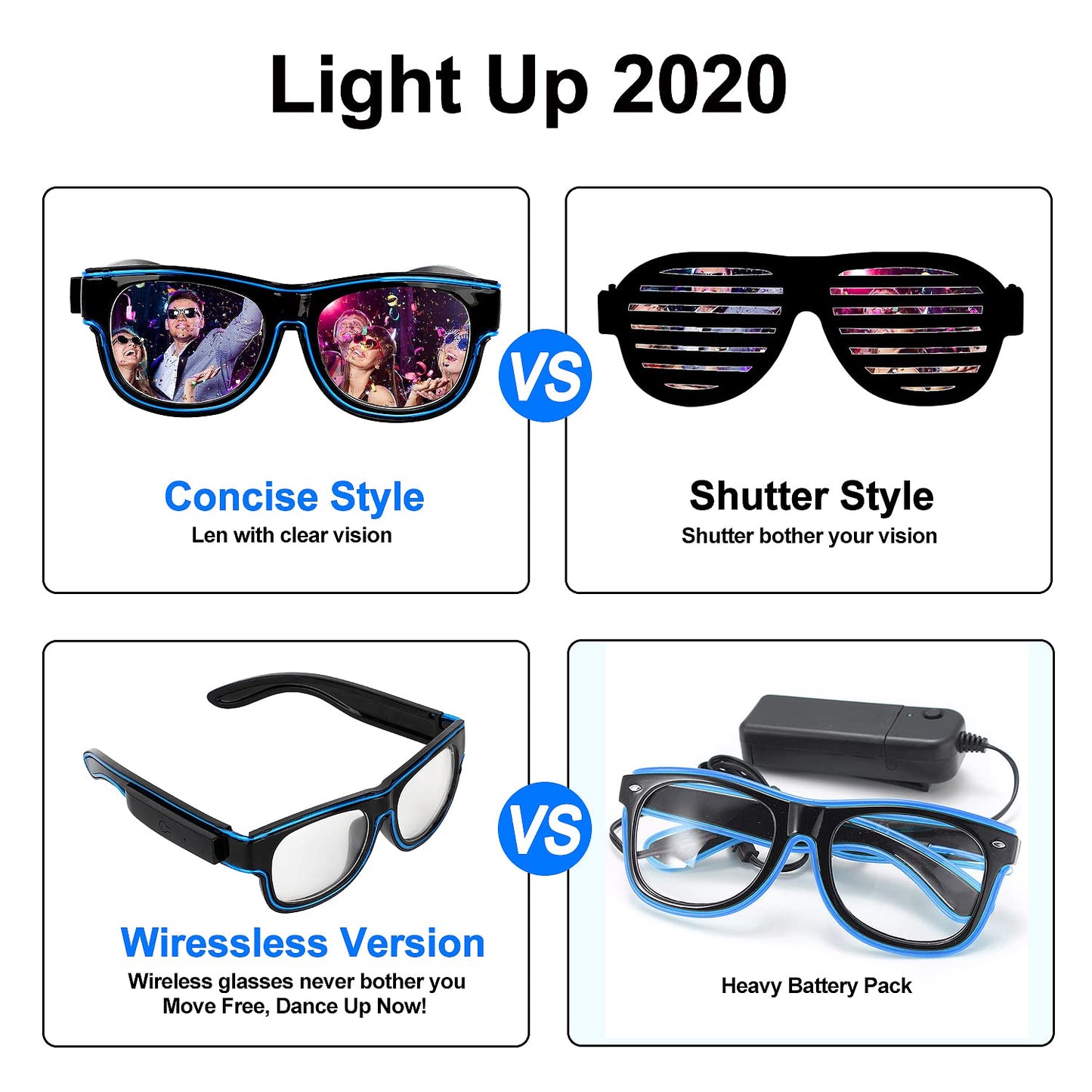 YouRfocus Wireless Led Light up Glasses 2 Pack Glow in The Dark Neon Rave Glasses for Rave Party, EDM, Halloween, Christmas (Blue + Pink)
