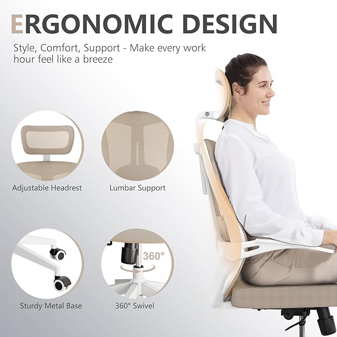 balmstar Office Chair,Ergonomic Comfy Home Desk Chair with 350LBS Capacity,High Back Gaming Chair with Wheels,Mesh Computer Chair,Lumbar Support, Adjustable Headrest,Flip-up Armrest