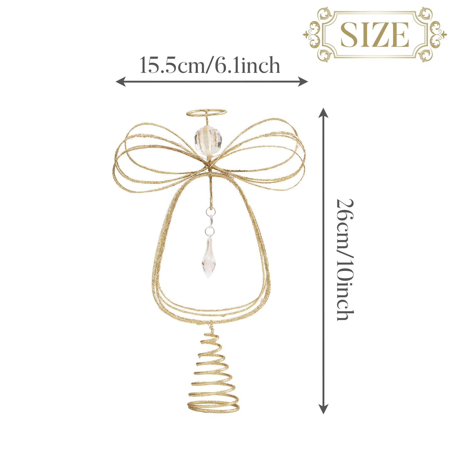 Valery Madelyn Lighted Christmas Tree Topper Angel with Timer, 10 Inch Pre-Lit Gold Metal Small Angel Tree Topper with Lights for Christmas Tree Decoration Indoor, Battery Operated, Valentines Gifts
