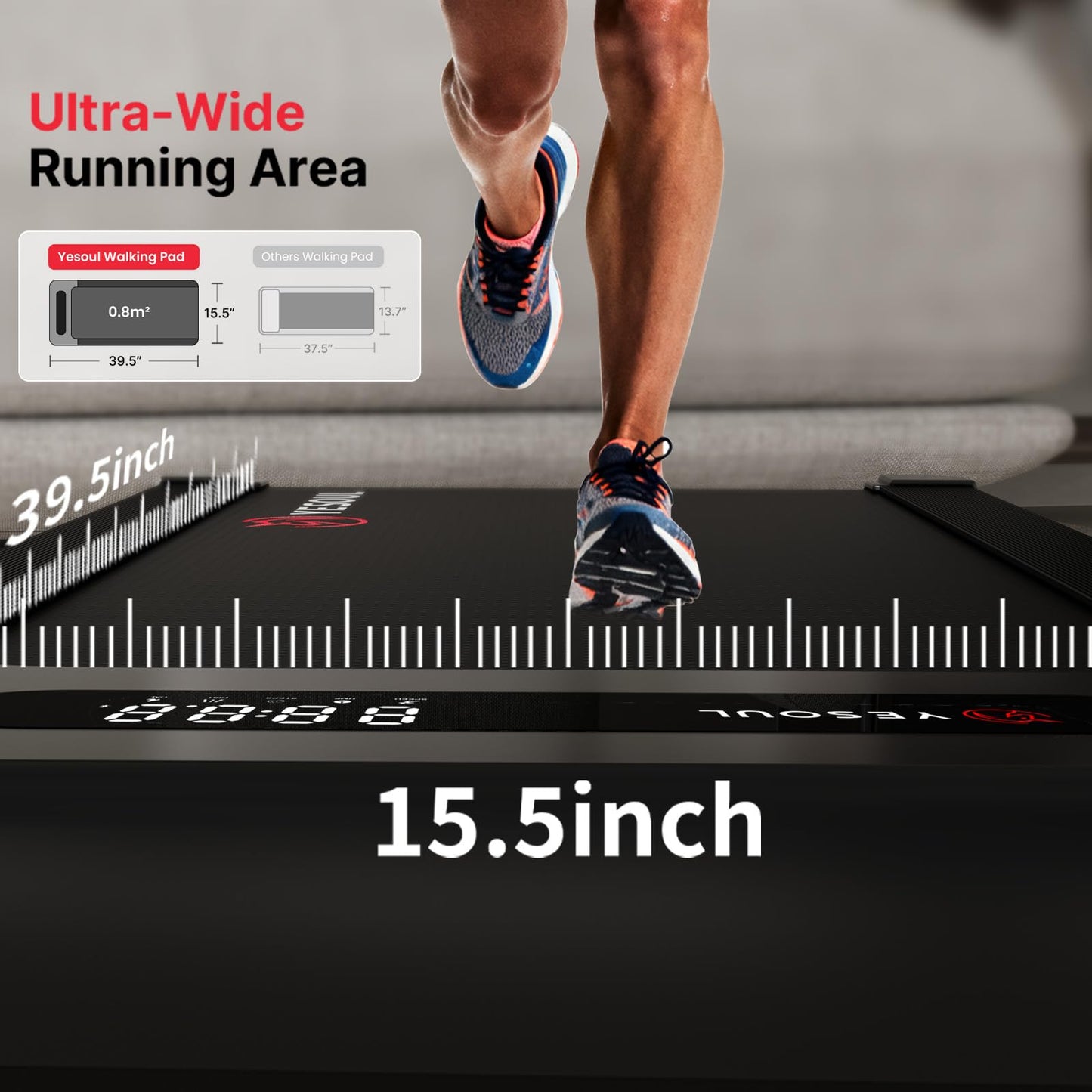Yesoul Walking Pad Treadmill with 10% Auto Incline, Under Desk Treadmill for Home Walking, Hiking & Running, 300lbs Capacity, Smart App Scenic Routes & Live Classes, Remote & LED Display