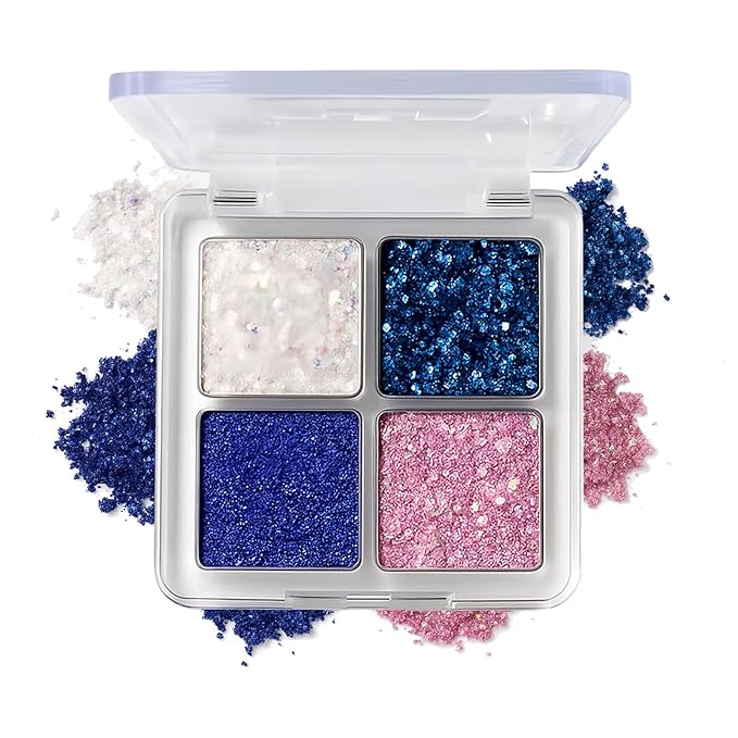 K'APEINE Glitter Shimmer Eyeshadow Makeup Palette, 4Colors Sparkle Eye Shadow Palettes Highly Pigmented Makeup Kit Long La...