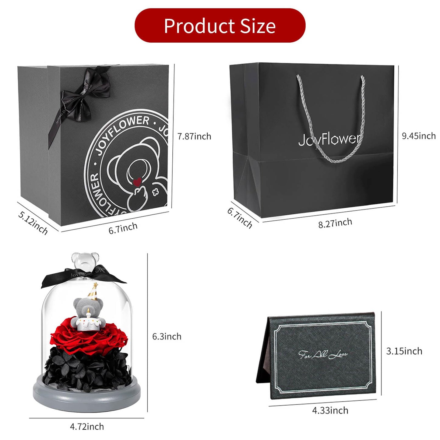 JoyFlower Preserved Flower Birthday Gift for Women, Red Preserved Rose Bear Birthday Gifts for Girlfriend, Eternal Flower Teddy Bear Gifts for Wife Mom Her Grandma Men Daughter Son Sister on Birthday