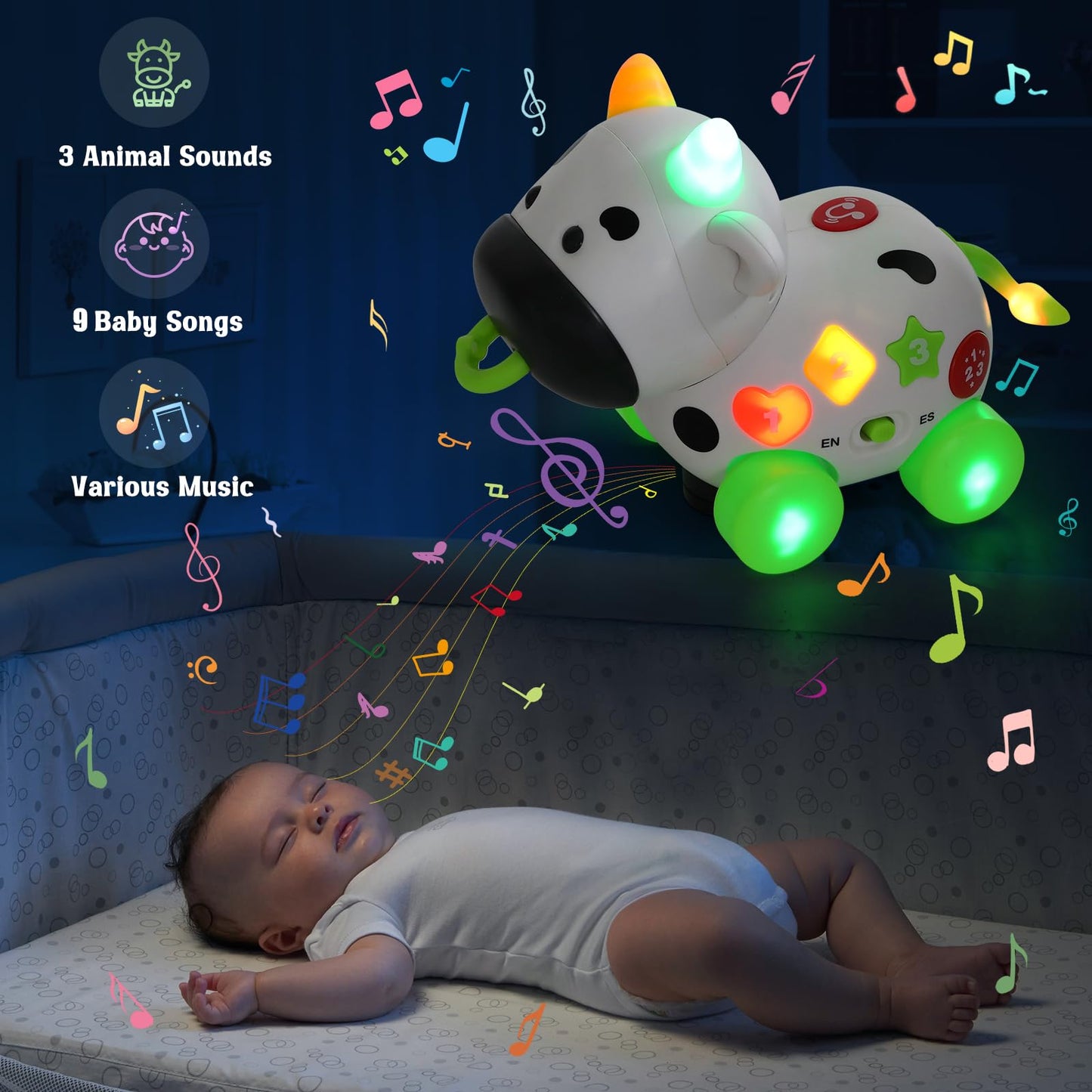 Musical Cow Toys for 1+ Year Old Boy Girl, Bilingual Baby Toy 6-12-18 Month, 1 Year Old Boy Toys, 1 Year Old Girl Gift, Learning Toddler Toy Age 1-2, First Christmas 1st Birthday Gift