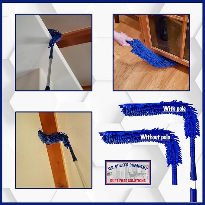 New U.S. Duster Company Triple Action High Reach Dusting Kit | Webster Cobweb Ceiling Fan Duster with 13 to 20 Foot Extension Telescope Pole | Lightweight Microfiber Cleaning Set…