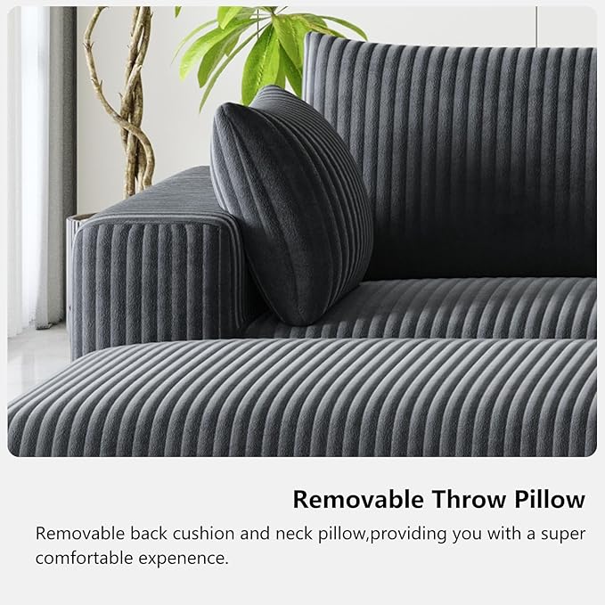 Domiqut 108" Cloud Couch Modular Sectional Sofa for Living Room,L-Shaped Boneless Couch with Deep Seat Chaise,No Assembly Required Foam Sleeper Sofa for Apartments,Plush Corduroy Fabric, Dark Gray