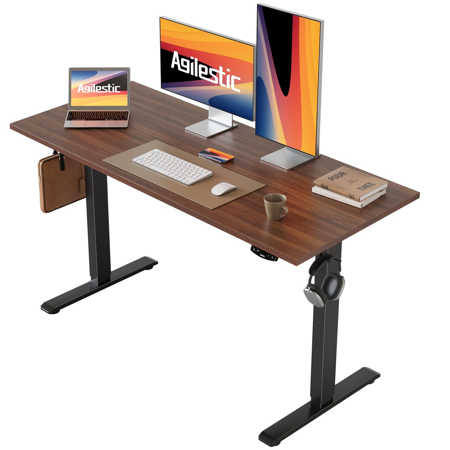 Agilestic Electric Standing Desk, 48 x 24 Inches Height Adjustable Desk, Sit Stand up for Work Office Home, Ergonomic Rising Computer Table with Memory Preset, Dark Walnut